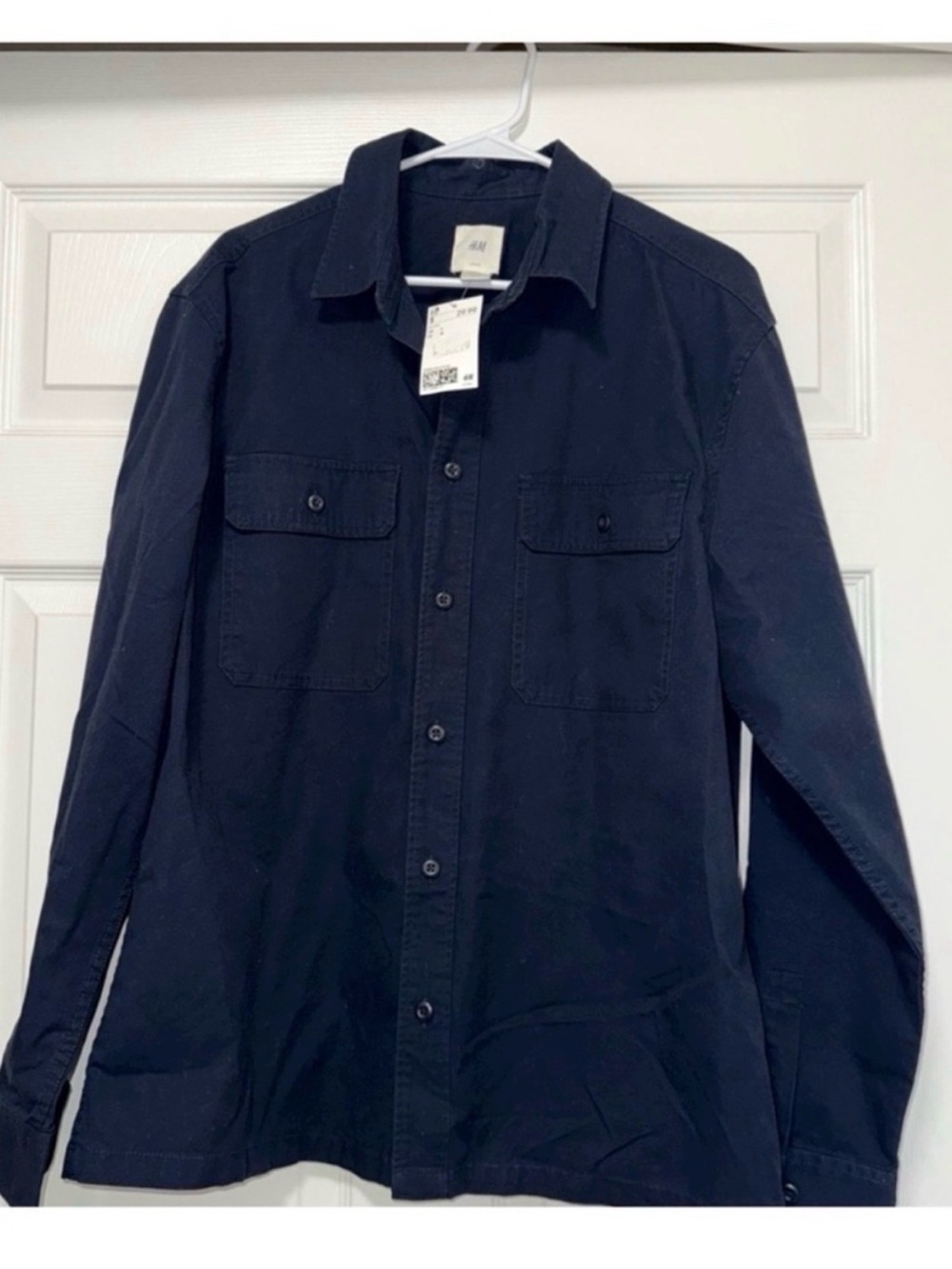 H&M Men's Dark Navy Button-Front Utility Shirt Jacket